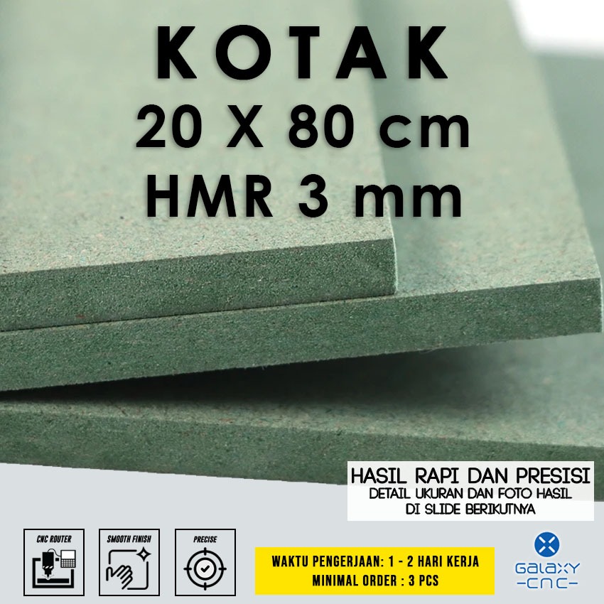

kotak 20 x 80 cm - HMR Tebal 3 mm - HMR Board / Papan MDF hijau