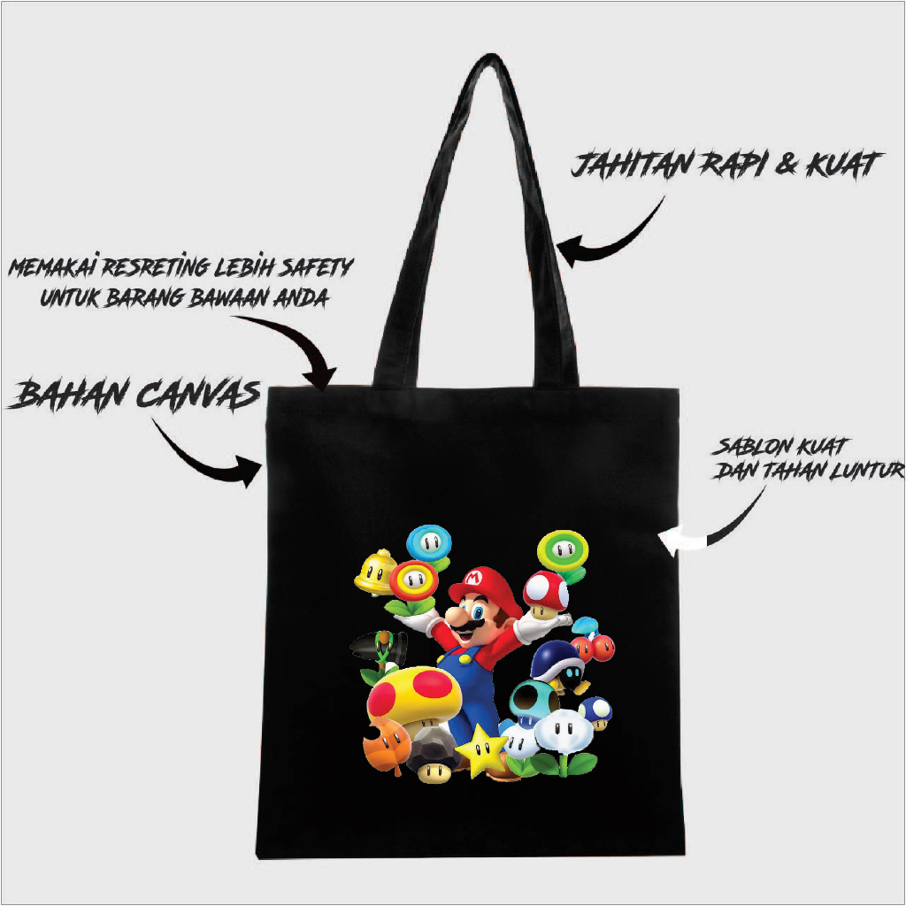 TOTEBAG SUPER MARIO BAHAN DRILL TEBAL / TOTEBAG MARIO LAND / TOTEBAG CARTOON