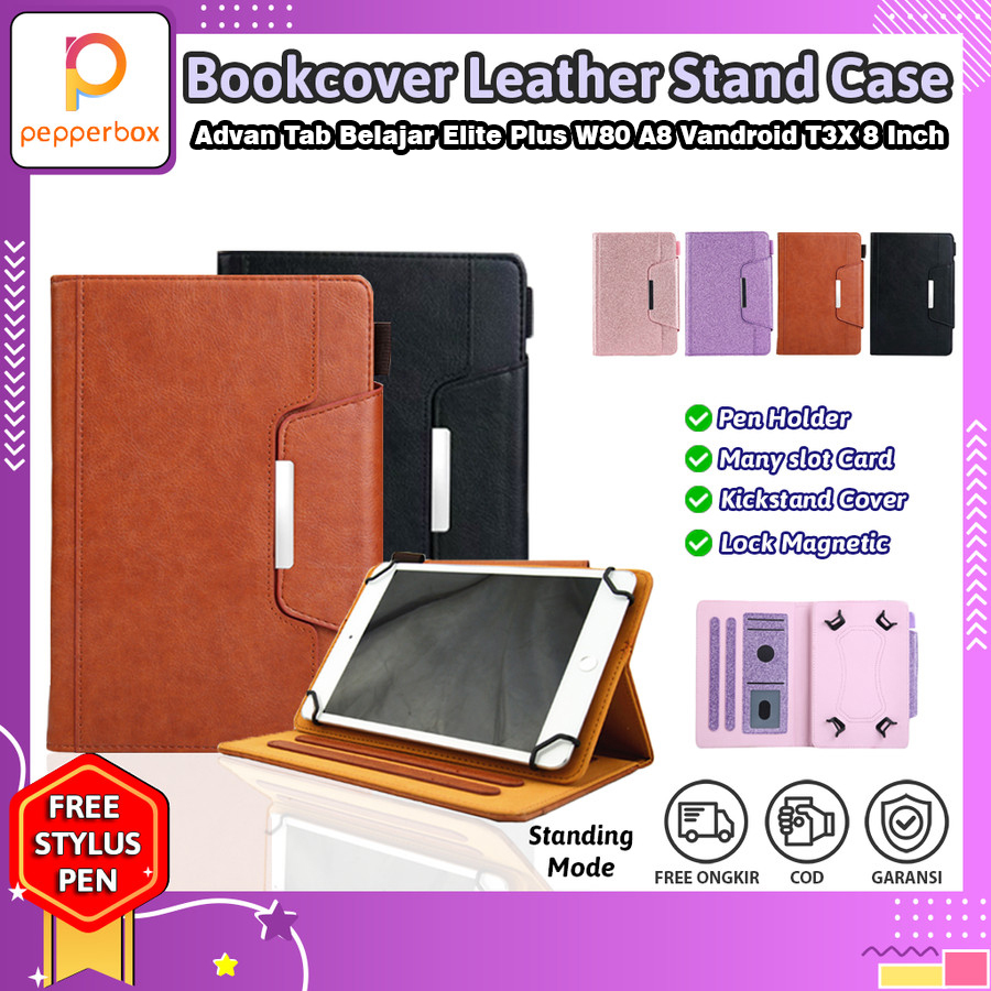 Advan Tab Belajar Elite Plus W80 A8 8004 Vandroid T3X 8 Inch 2022 Flip Bookcover Leather Slot Card M