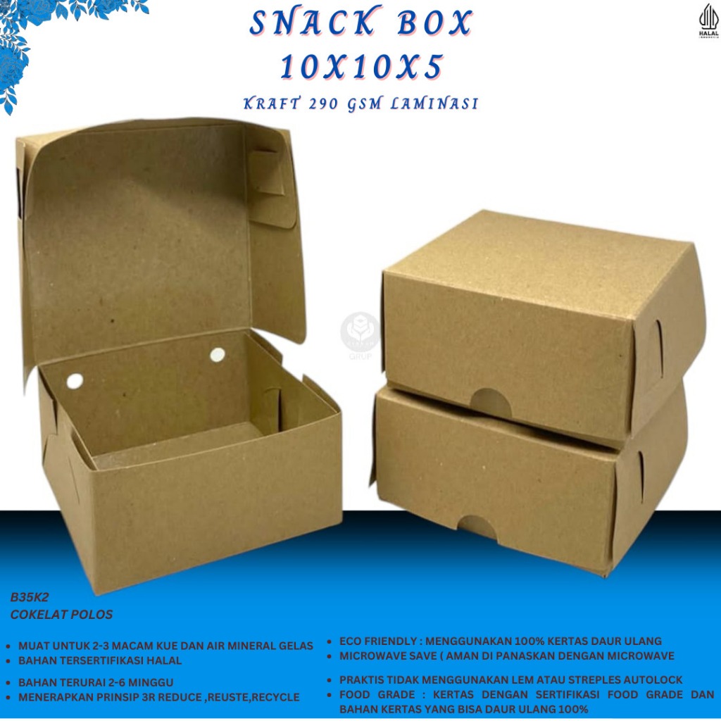 Snack Box 10x10 / Dus Kue Laminasi / Kotak Kue / Box Dus Kotak Kue 10x10 / B35K2