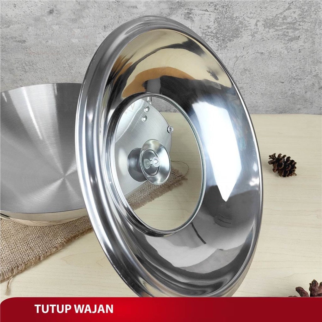 MJ - TUTUP KUALI PANCI MASAK UK 28/30/32/34/36CM - TUTUP KUALI STAINLESS KACA KUALI PANCI BASKOM PEN