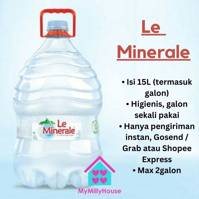 

COD Le Minerale Air Mineral Galon + isi 15 Liter / Galon Sekali Pakai [BANDUNG GRAB GOJEK ONLY] ➤COD