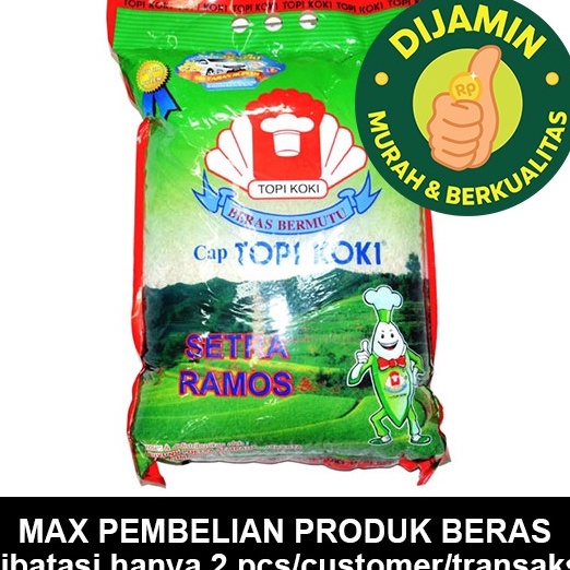 

QWKK0771 Free Ongkir TOPI KOKI SETRA RAMOS 5 KG - BERAS