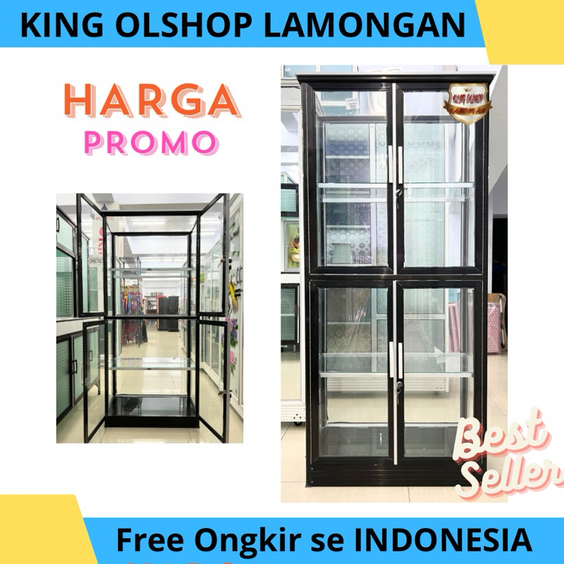 Lemari Almini Rak Boneka Hitam Kaca Bening Kaki Full / Kaca Riben Kaki Spandril / Piala [LAMONGAN]
