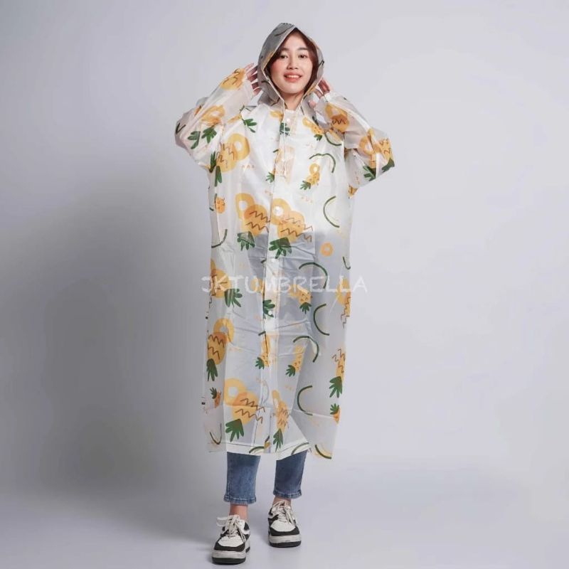 Jas Hujan Terusan Dewasa / Mantel Jas Hujan Wanita Motif