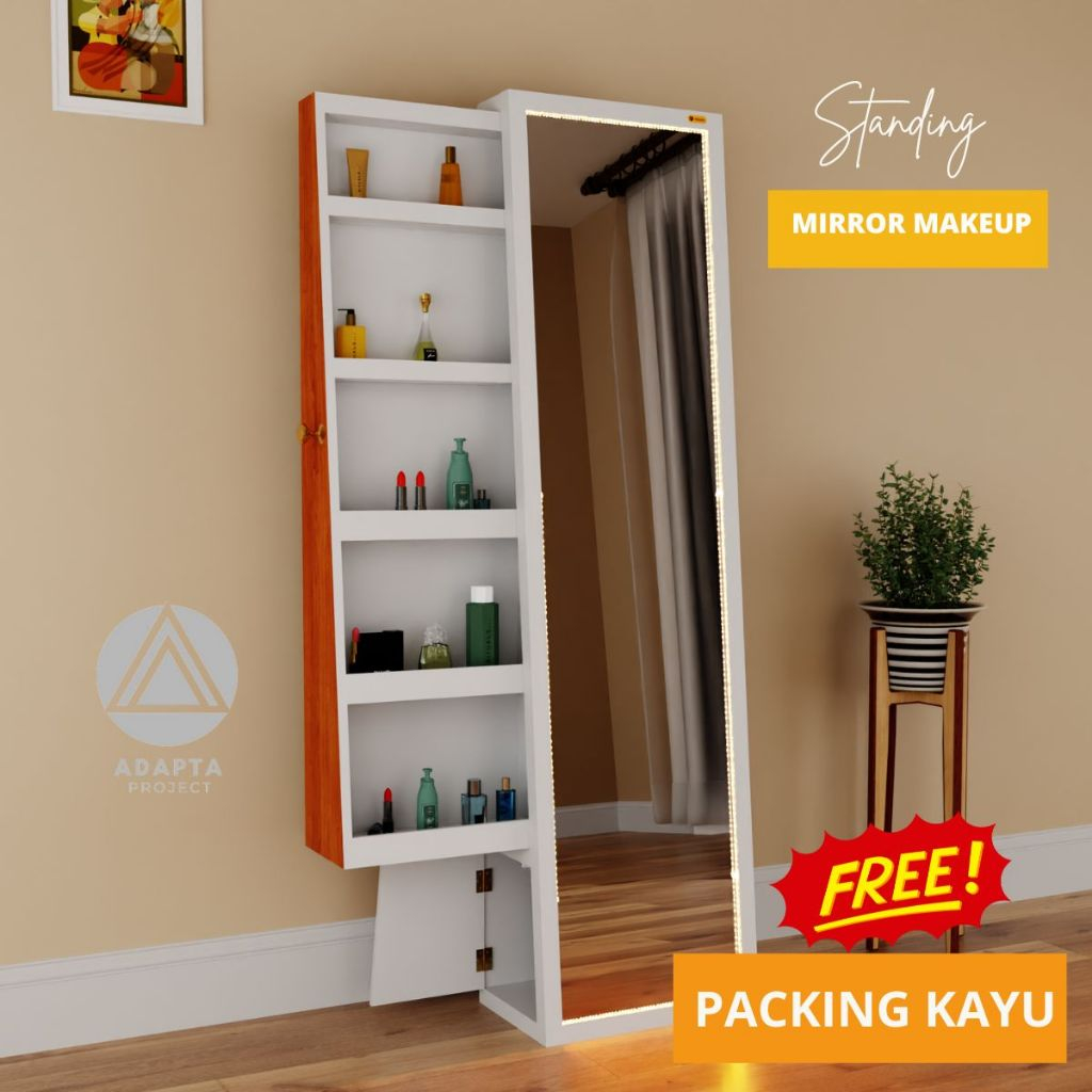 Cermin Standing Mirror Rak Make up Kosmetik-Cermin Berdiri Full Body Makeup dengan Lampu LED-MIRA-A2