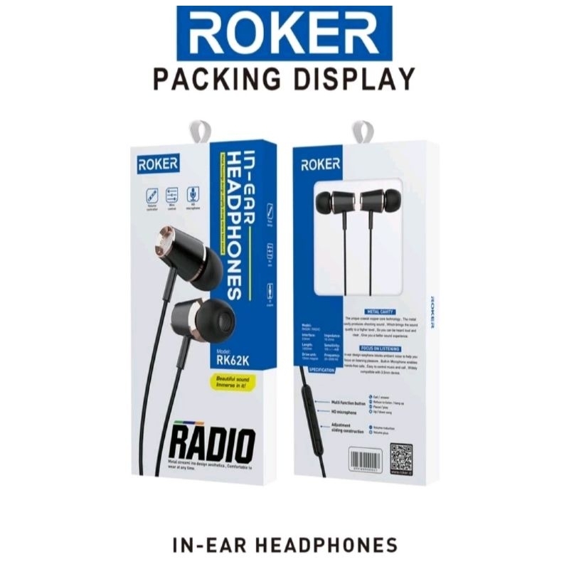 Handsfree Headset Roker Earphone ROKER RADIO  Handset Handsfree Roker Original