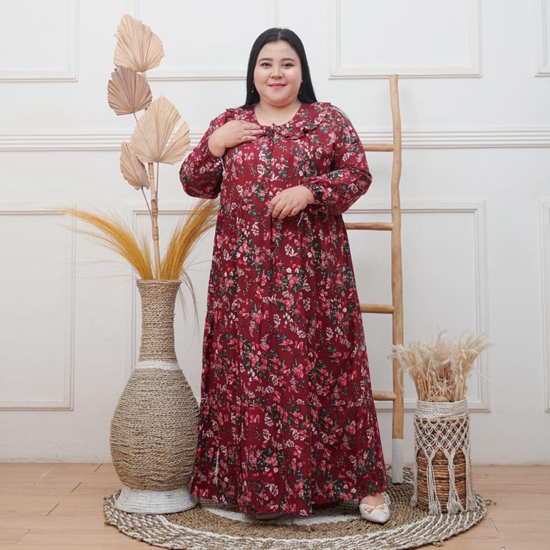MIDI DRESS BUSUI BAHAN RAYON LD 130 MUAT BB 100 KG  MOTIF BUNGA KEKINIAN TERBARU GAMIS RAYON PEKALON