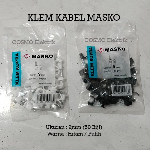 Masko Klem Kabel 9mm / Klip Kabel Paku Beton Isi 50 biji Putih Hitam