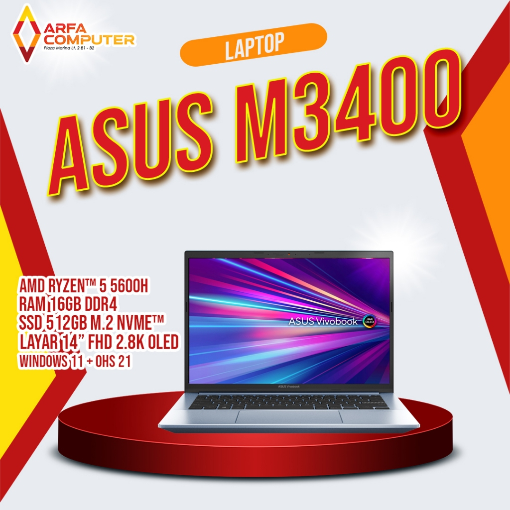 LAPTOP ASUS M3400 RYZEN 5-5600H (16/512/14"FHD) FREE MOUSE