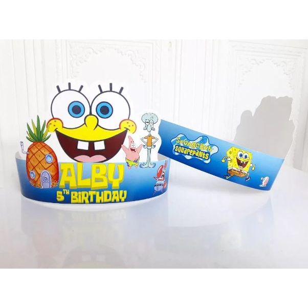 topi ultah melingkar spongebob / topi custom spongebob / topi melingkar spongebob / topi ultah custo