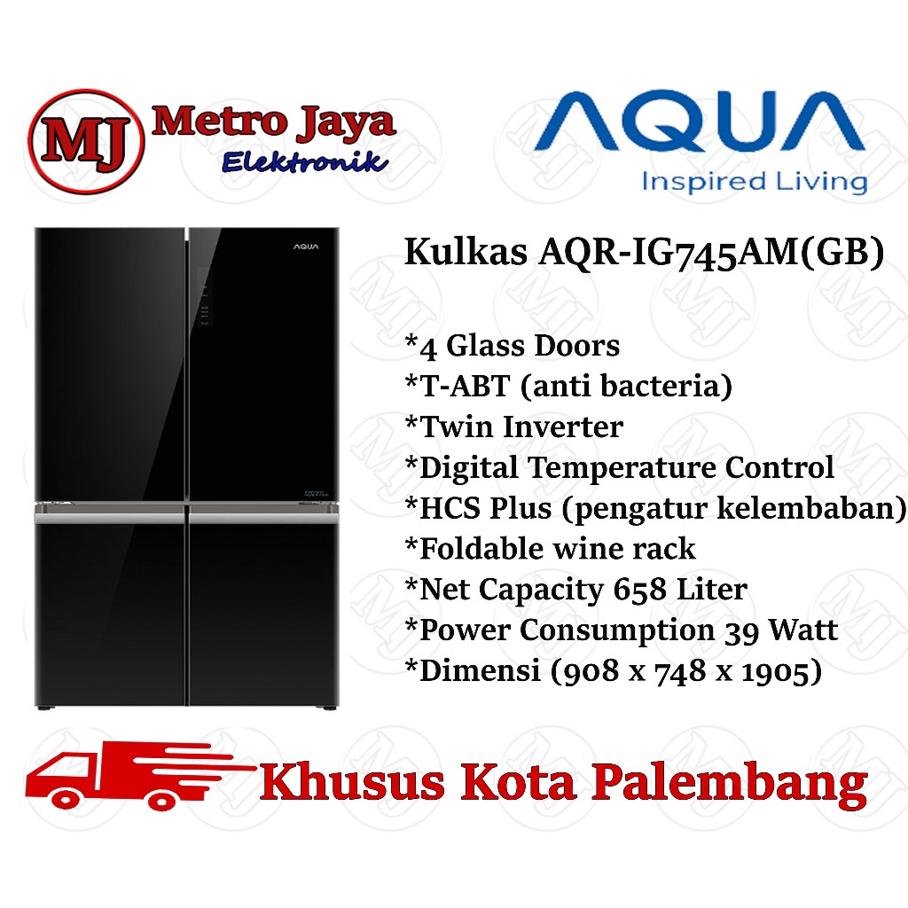 AQUA KULKAS SIDE BY SIDE 4 PINTU AQR-IG745AM(GB) 658 Liter 745