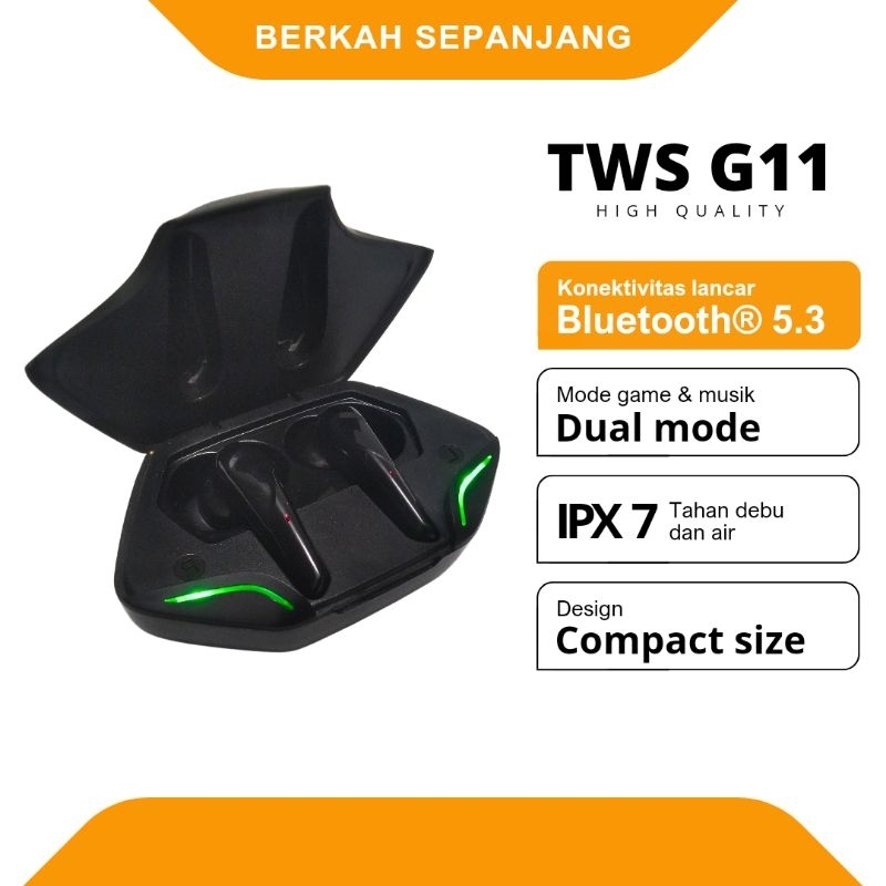TWS G11  headset bluetooth, earphone bluetooth, TWS GAMING, wireless connection