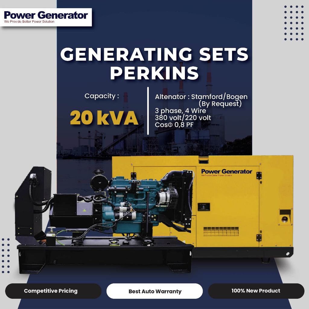 Genset 20 kVA Perkins - Open & Silent - Genset Power Indo - Pembangkit Listrik Diesel Genset Murah