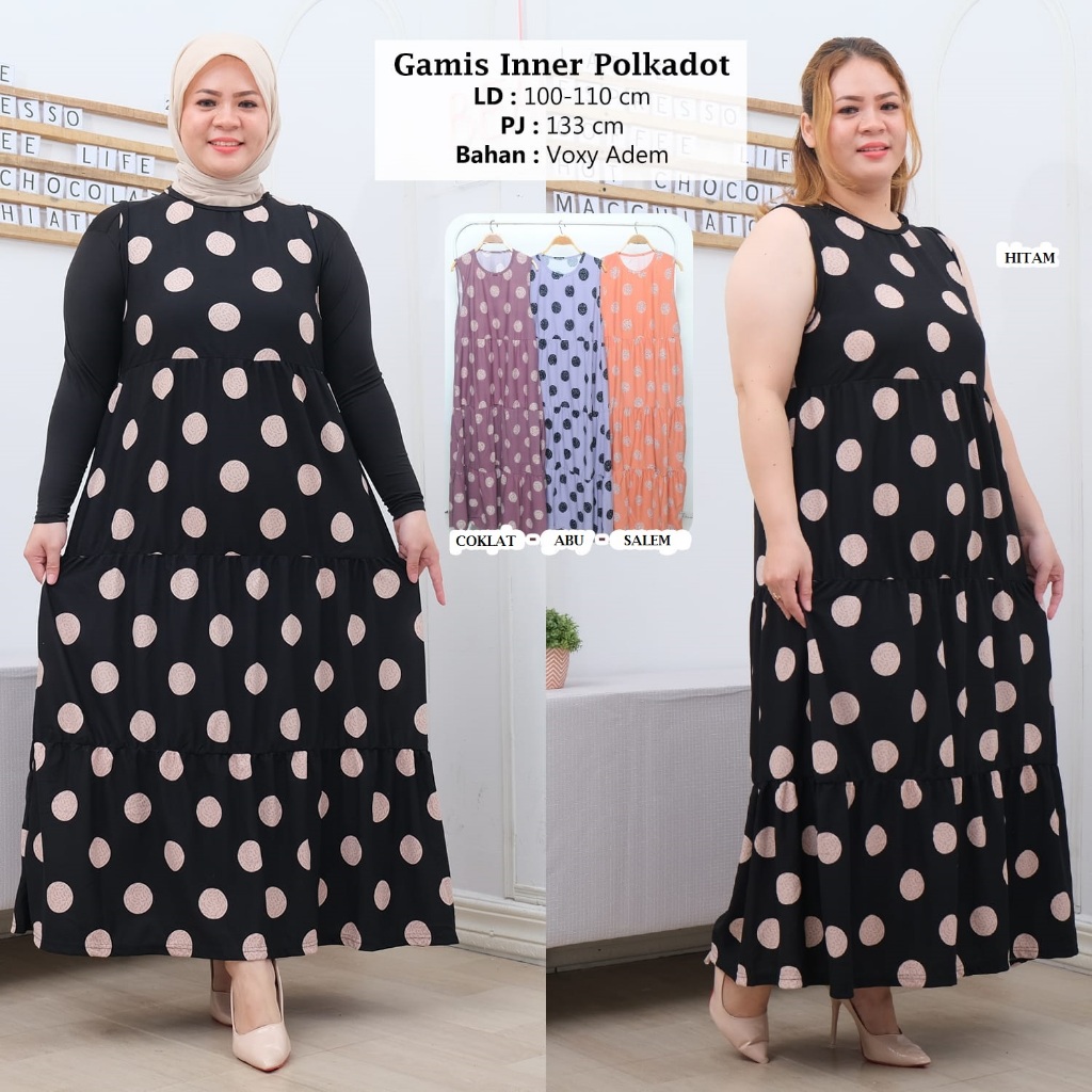 Gamis Inner dan Rompi ( Jual Terpisah ) Model 3 Rample Motif Polkadot Besar / Gamis Inner Size XL LD