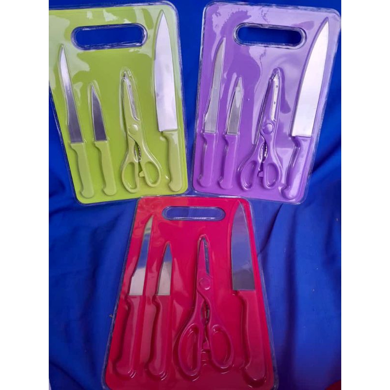 Pisau set warna cantik gunting dan talenan plastik Batam