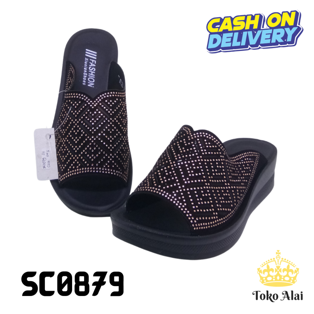 Sendal Selop Wanita Kekinian Import Korea Variasi Batik Manik Mewah Wedges XIUXIAN F7528 SC0879