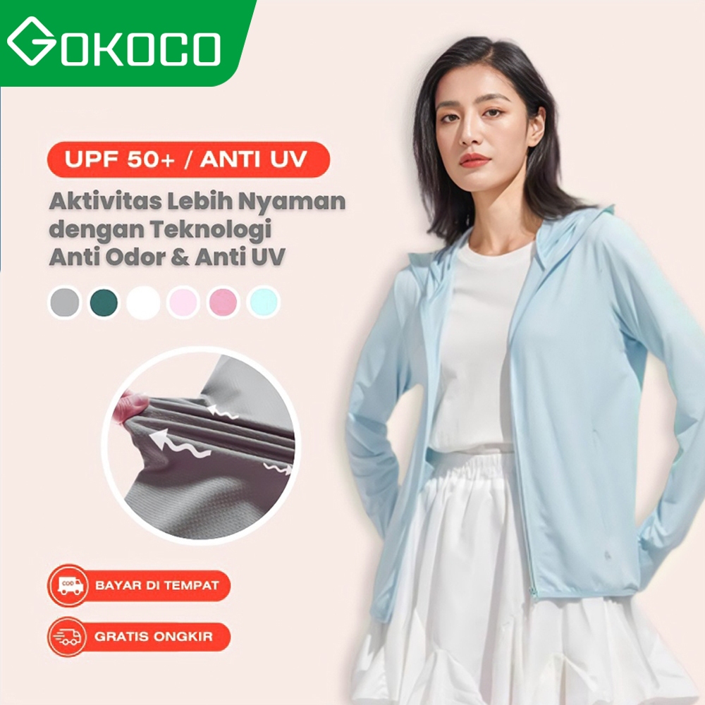 	 GOKOCO Jaket Olahraga Anti UV Wanita Baju Olahraga UPF50+ Breathable Outdoor Ringan Cepat Kering Nyaman	