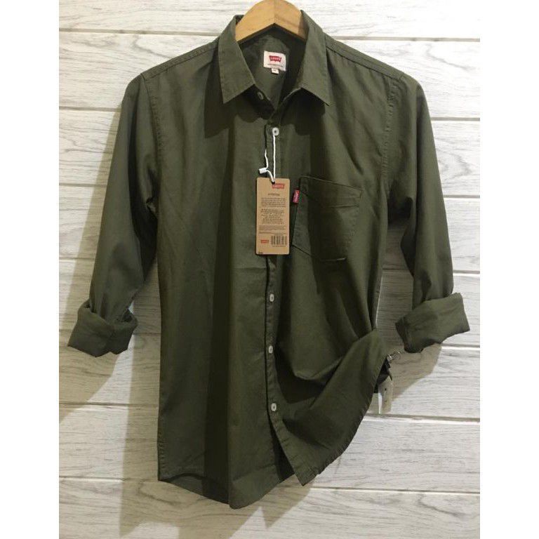 modelTipe WFM388 Baju Kemeja Pria Kasual Polos Hitam Putih Lengan Panjang / hem baju pria/kemeja cow