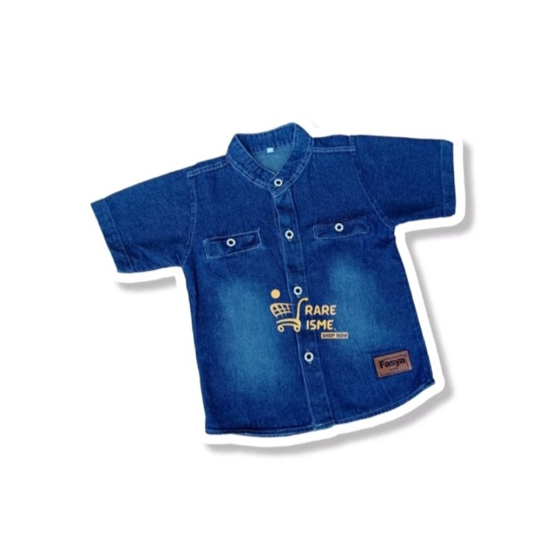 SETELAN KEMEJA JEANS ANAK LAKI-LAKI CELANA PENDEK RIPPED USIA 1-12 TAHUN