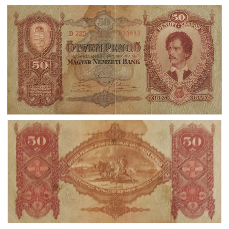 Uang Negara Hungaria 50 Pengo tahun 1930 BIG Size Kondisi AXF UTUH Original 100%