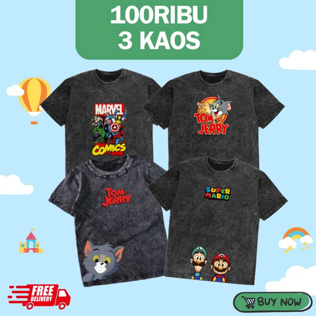 Baju Anak Laki Laki Perempuan 1-12Tahun 100Ribu Dapat 3pcs Kaos Anak Distro Murah Cowok Cewek