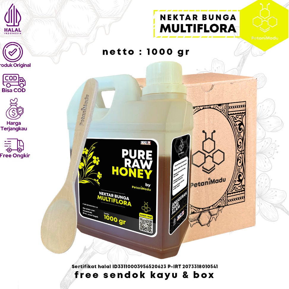 

N0P0E Madu Asli 100% - Madu Murni Nektar Multiflora 1 Kg - Pure Natural Raw Honey bjegp