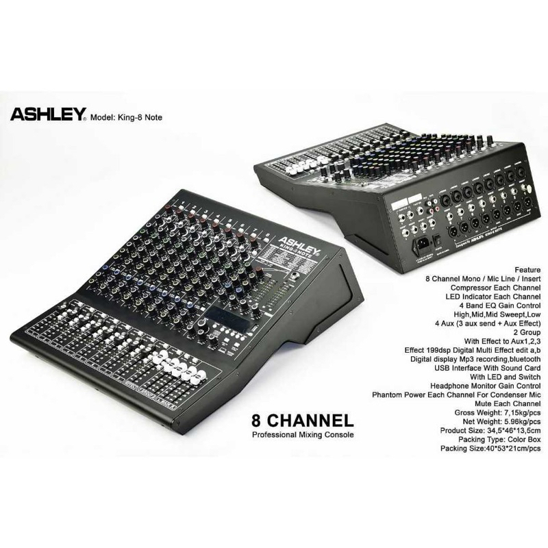 MIXER ASHLEY KING 8 NOTE KING 8NOTE KING8 NOTE 8CH ORIGINAL ASHLEY WITH EFFECT 199dsp