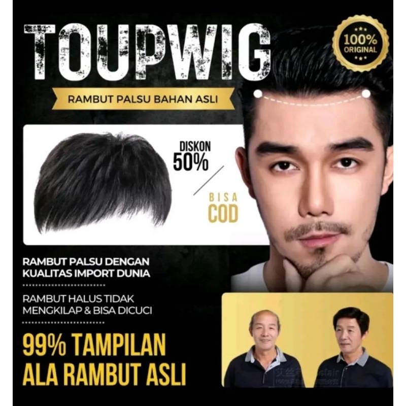 Toupee Wig Pria Pendek Rambut palsu untuk menutup botak