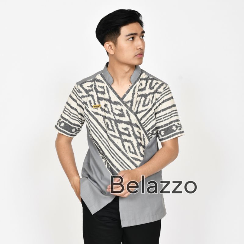Kemeja Kerja Batik Tenun Pria - Hem Tenun Pria Lengan Pendek - Baju Atasan Hem Tenun Troso Jepara- K