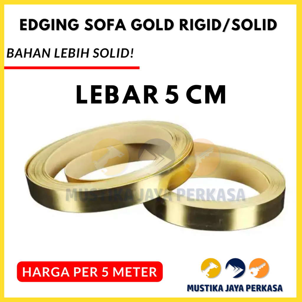 (Per 5 Meter) PVC Edging Gold Sofa Rid Solid List Variasi Emas HPL Divan Dinding 2 3 5 7 Cm