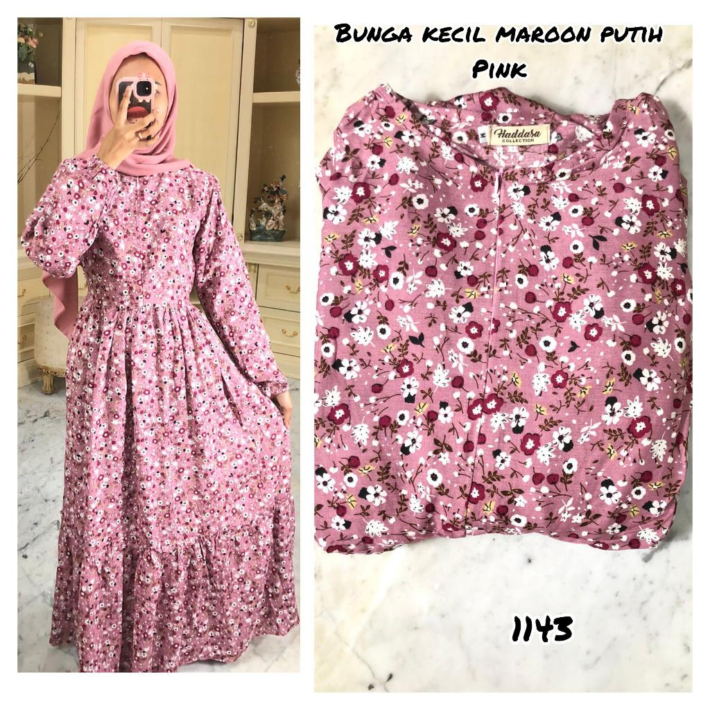 GAMIS RAYON MOTIF BUNGA KECIL MAROON PUTIH (PINK DW)