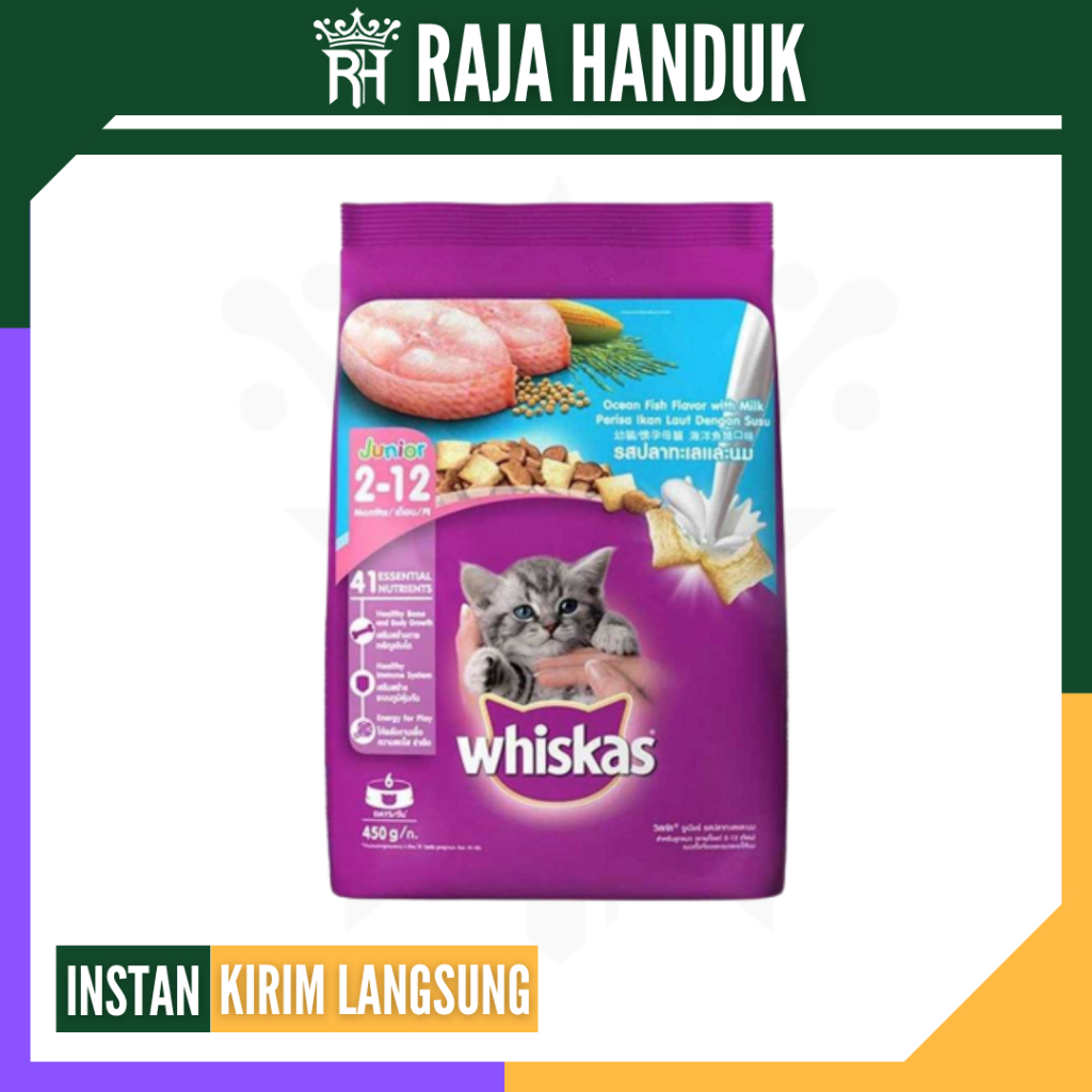 RH GROSIR: WHISKAS Junior 450 gram Ocean Fish with Milk / Makanan Kucing Kering Dry Cat Food Murah