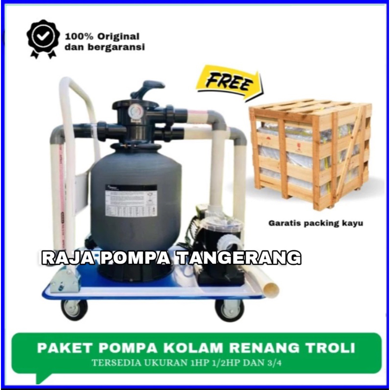 Paket Pompa Kolam Renang 1Hp Set Troli Mesin Vacuum Kolam Renang