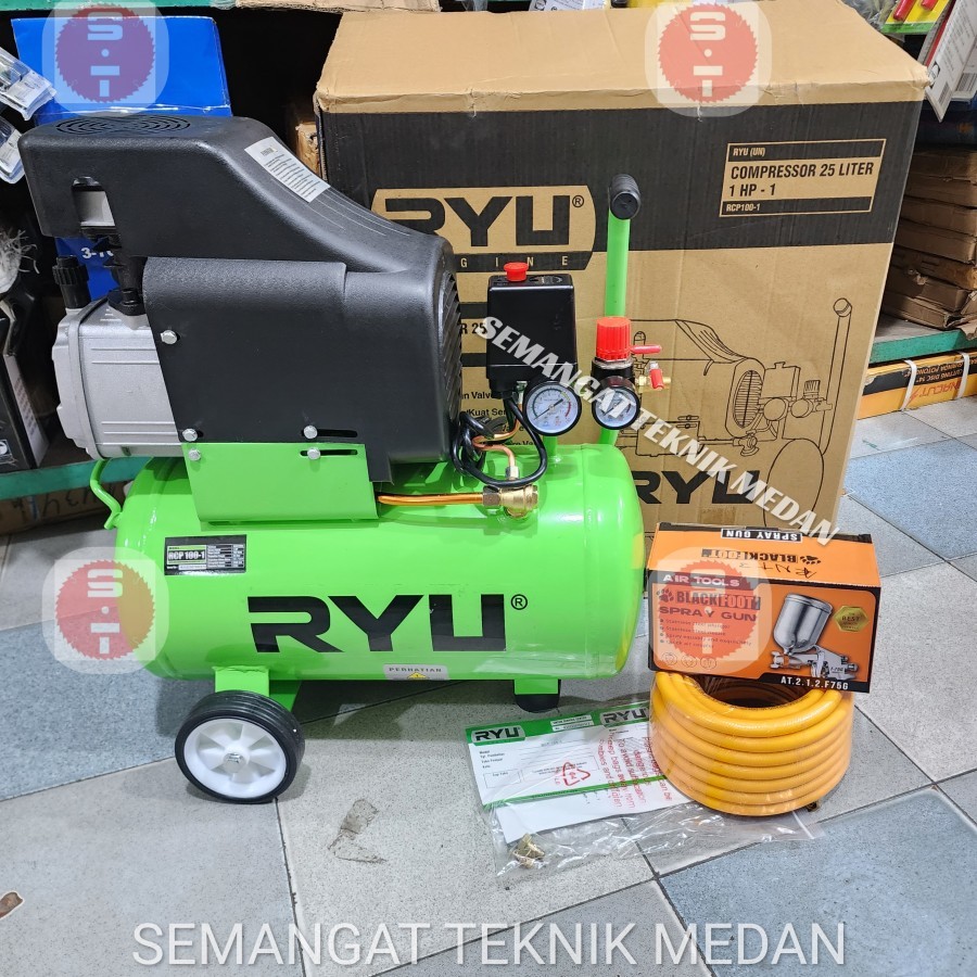 PAKET SPRAY GUN CAT F75 F75G KOMPRESSOR KOMPRESOR RYU 1HP 25L RCP100-1