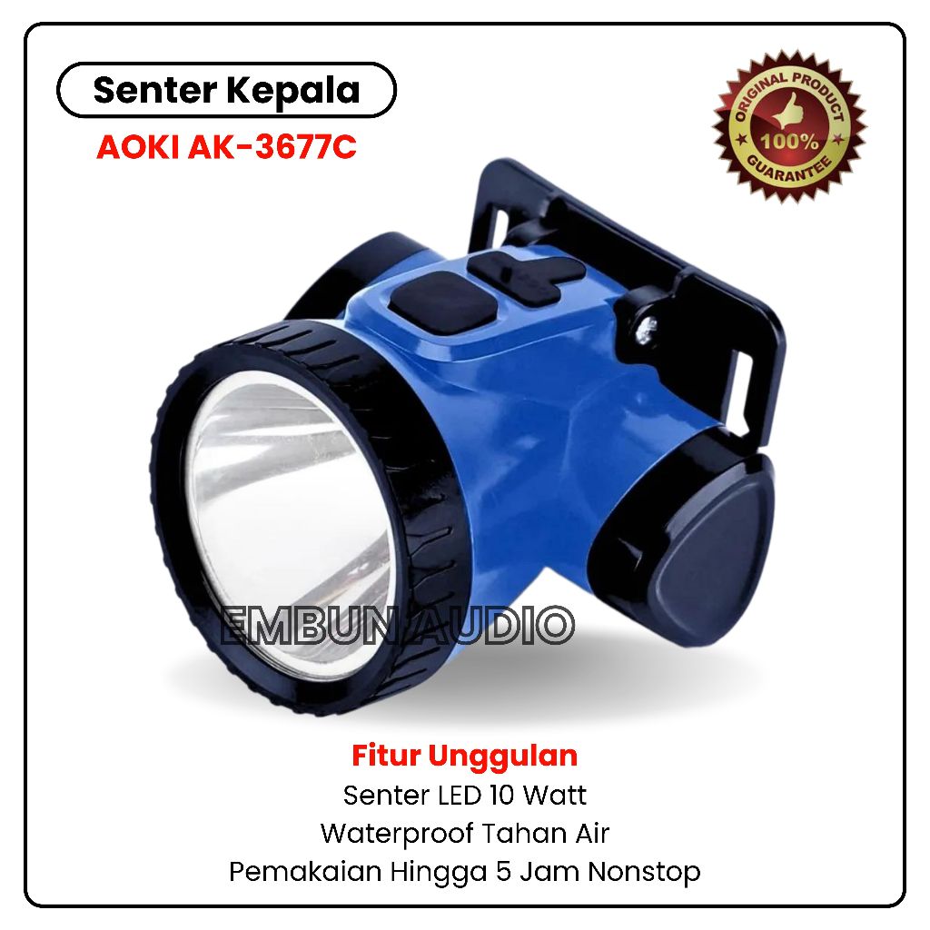 Senter Kepala Anti Air AOKI AK-3677C 10 WATT 800mAh - Senter kepala LED Super Terang AOKI AK 3677C -