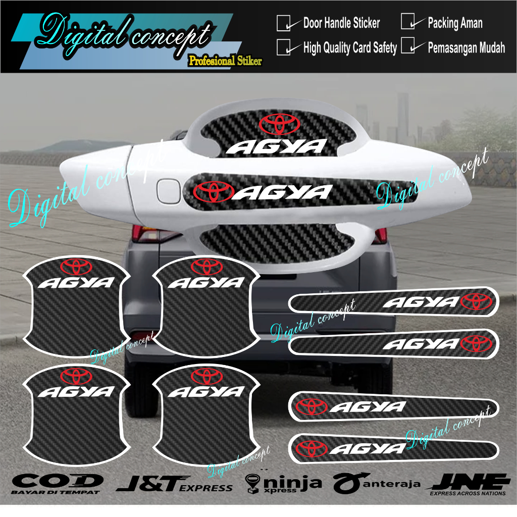 8pcs stiker carbon handle pintu mobil toyota agya stiker pelindung handle pintu mobil dari goresan
