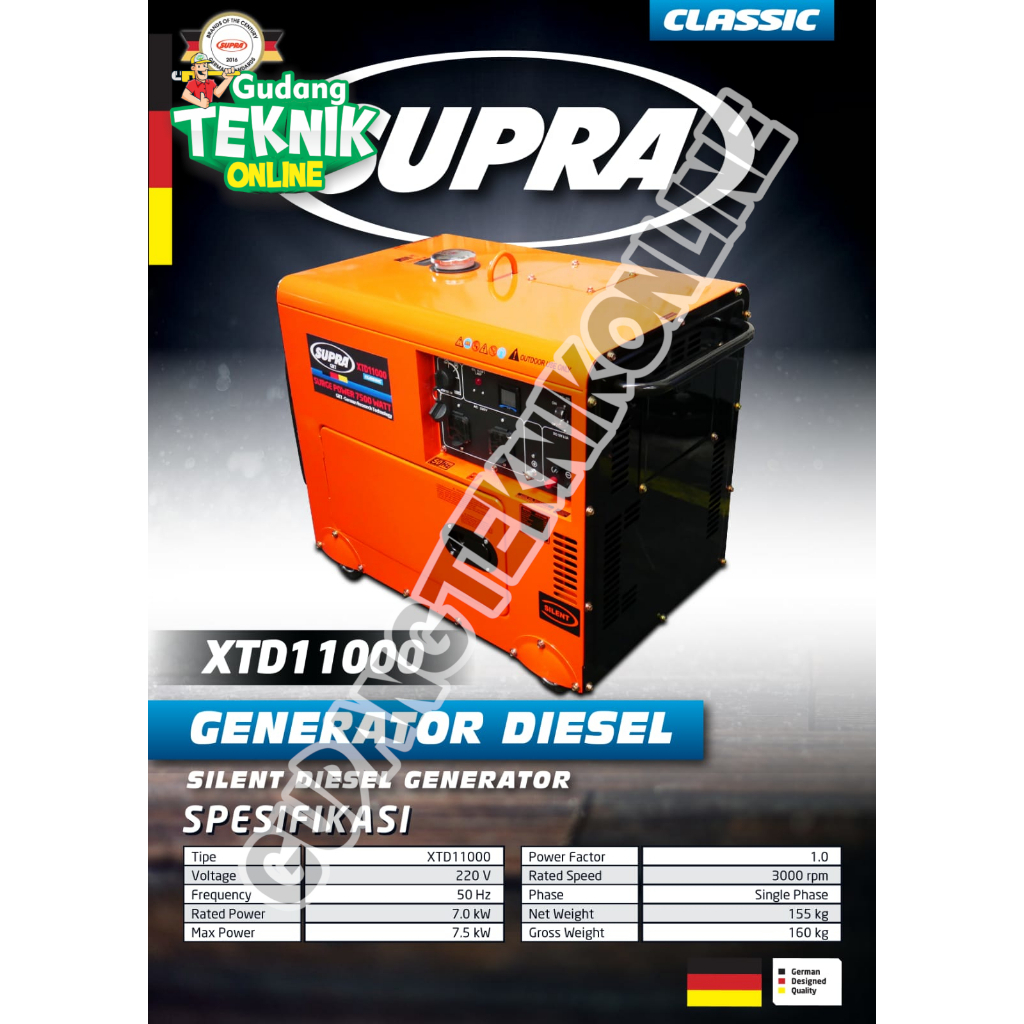 (XTD-11000 SUPRA) Mesin Genset Silent DIESEL 7000 Watt XTD11000 SUPRA / Power Generator Gasoline SOL