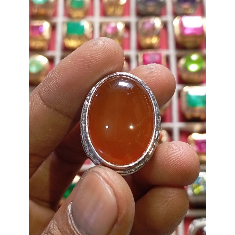 batu natural solar madu medium ring alpaka putih