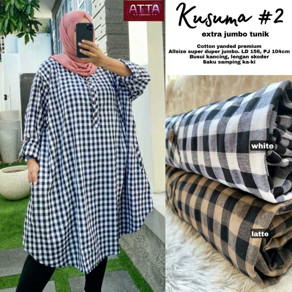 EXTRA JUMBO LD 156 TUNIK KOTAK KOTAK ATASAN WANITA JUMBO