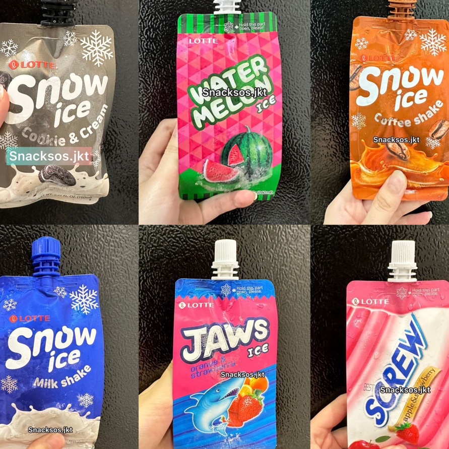 

TIPE HVY875 LOTTE JAWS ICE ORANGE STRAWBERRY / LOTTE COOKIES&CREAM / LOTTE WATERMELON / LOTTE SCREW APPLE STRAWBERRY / LOTTE SNOW ICE MILKSHAKE / LOTTE SNOW ICE COFFEE SHAKE