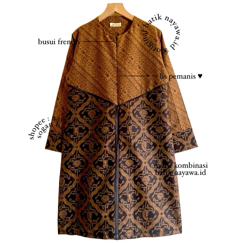 Batik Nayawa Sogan Tunik Modern Wanita Kombinasi Warna Coklat