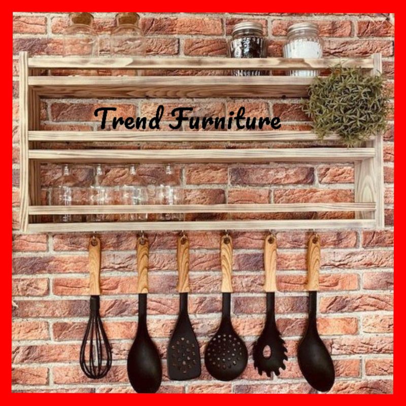 Rak Bumbu Dapur Tempel dinding 3 Susun dari Kayu