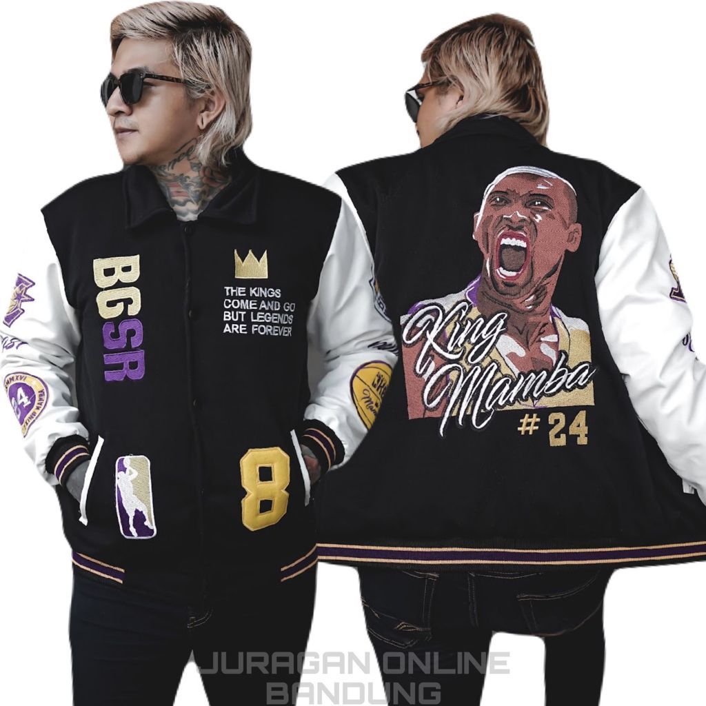 jaket varsity kings mamba bgsr / jaket varsity / jaket baseball pria / full bordir / bahan fleece ka