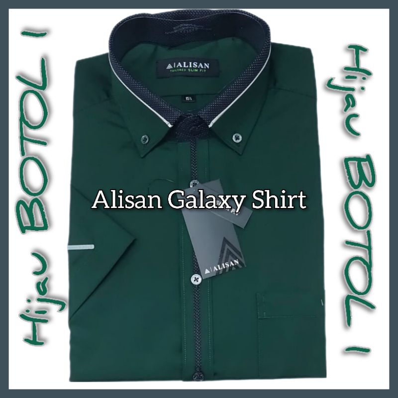 Kemeja Alisan Slim Fit Model List Lengan Pendek Warna HIJAU BOTOL 1