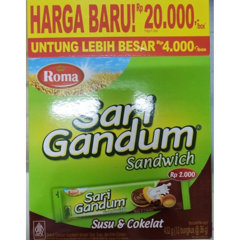 

H6H ROMA SARI GANDUM COKLAT BOX [ 12x39 GR ] Ready Stok