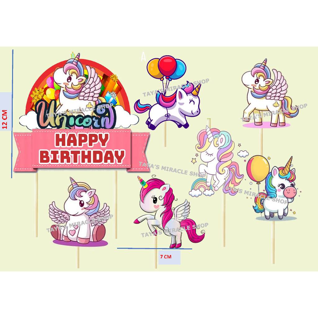 Toper / Topper / Hiasan Kue ulang Tahun / Happy Birthday Unicorn