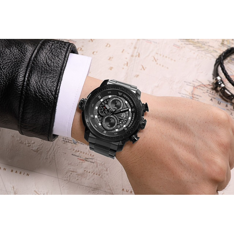 BISA COD ,,Jam Tangan Pria Original Evans Jayden 9466 Chronograph Rantai Stainless Steel