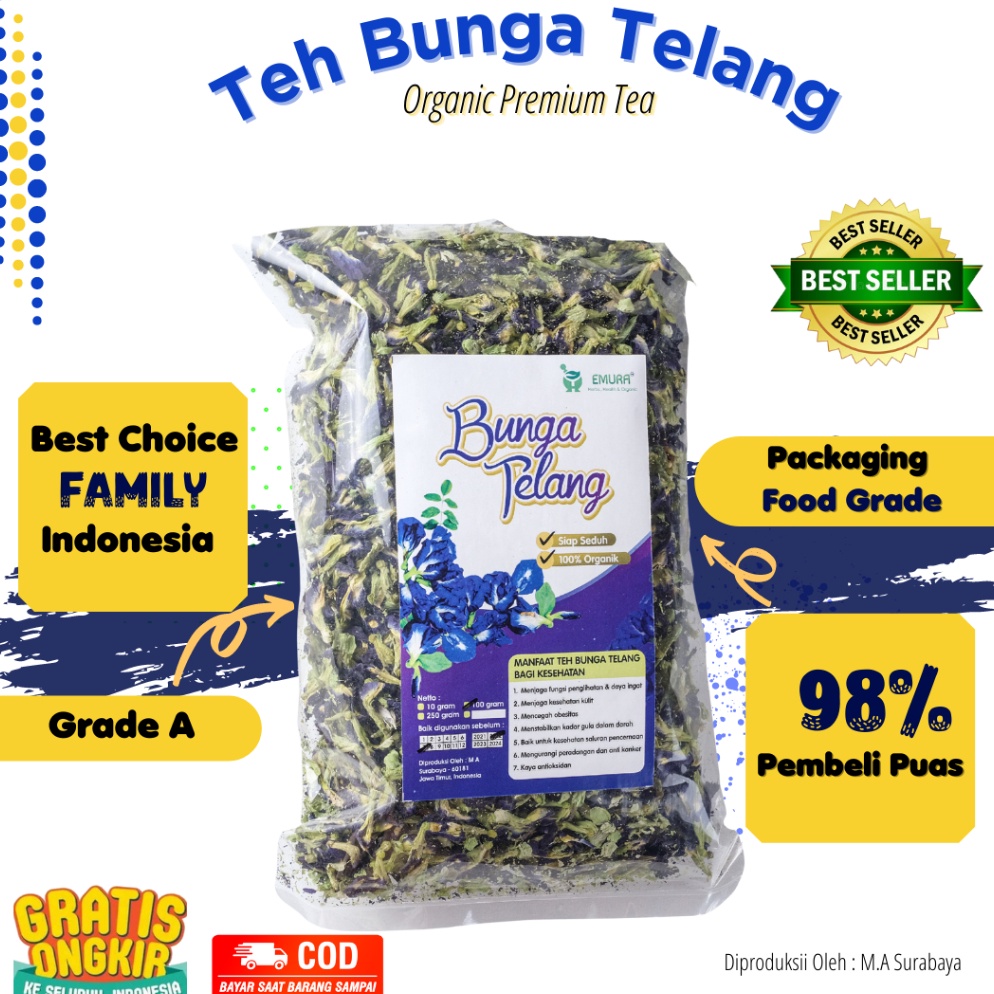 

T3rbat44s Bunga telang 100 GRAM PREMIUM HALAL/ Teh Telang Kering/Teh Biru/Butterfly Pea / Teh Bunga Telang Kering Berkah Shopee