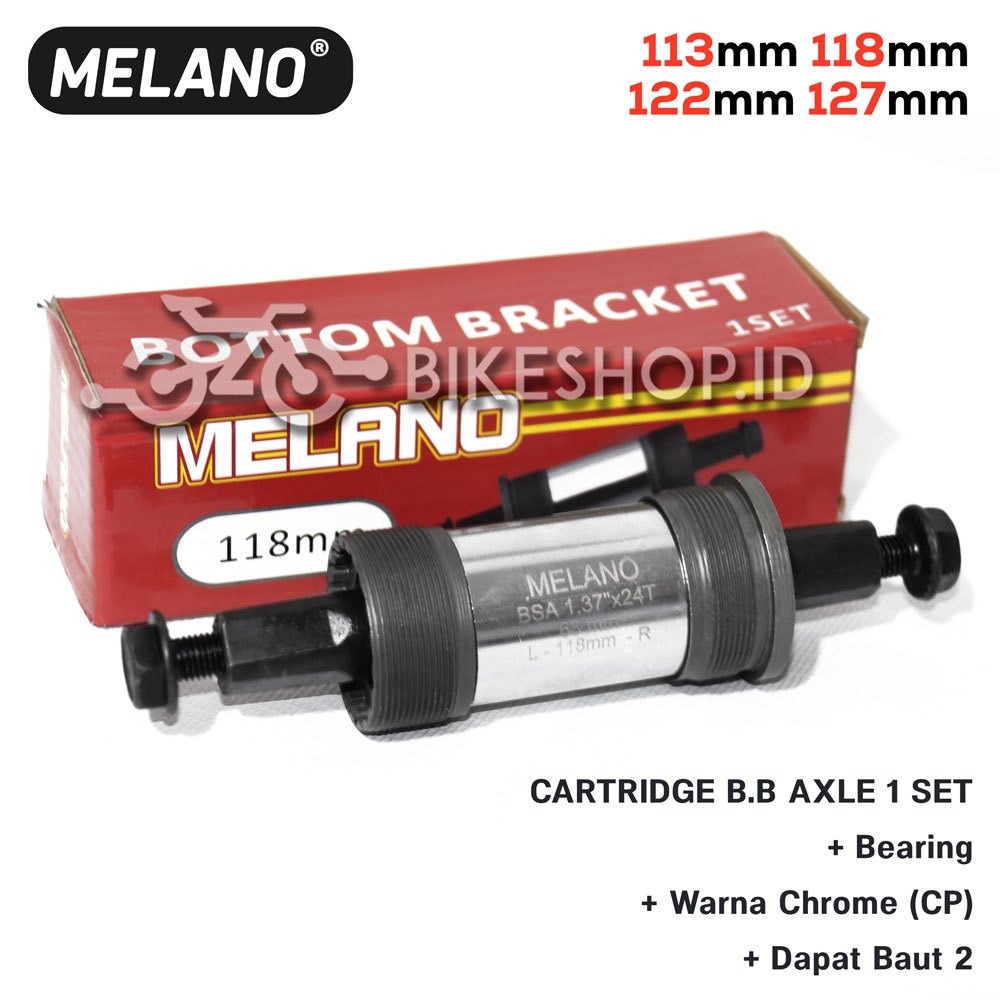 Bottom Bracket BB Axle As Gir MELANO 127 / 122 / 118 / 113mm Chrome Hitam | High Quality